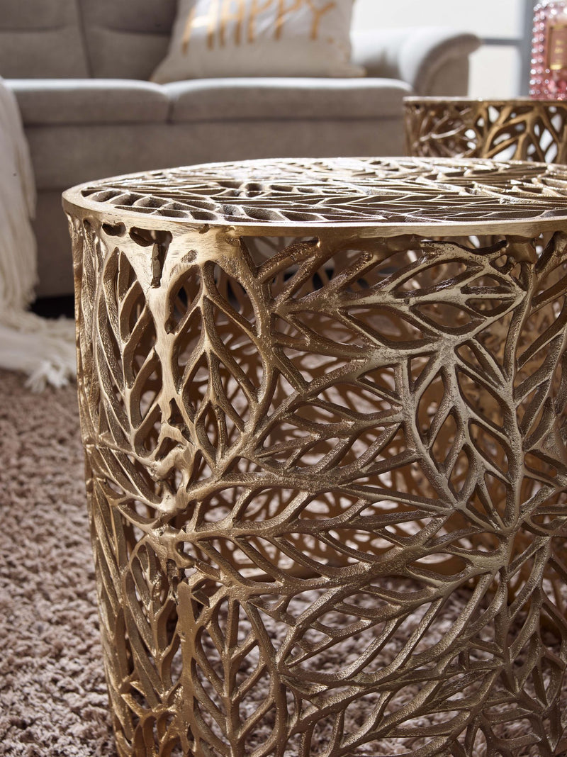 Beistelltisch 2er Set Aluminium Gold Rund Modern Blumenmuster