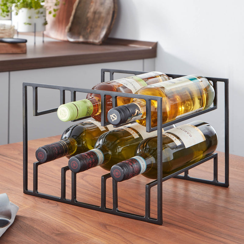 Weinregal 6 Flaschen Metall Schwarz Modern 29x21x25 cm