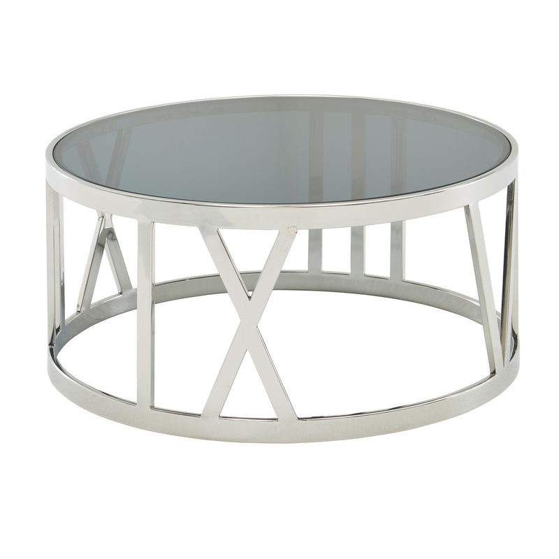 Couchtisch Glas Metall 60x60x30cm Rund Silber Modern Wohnzimmer