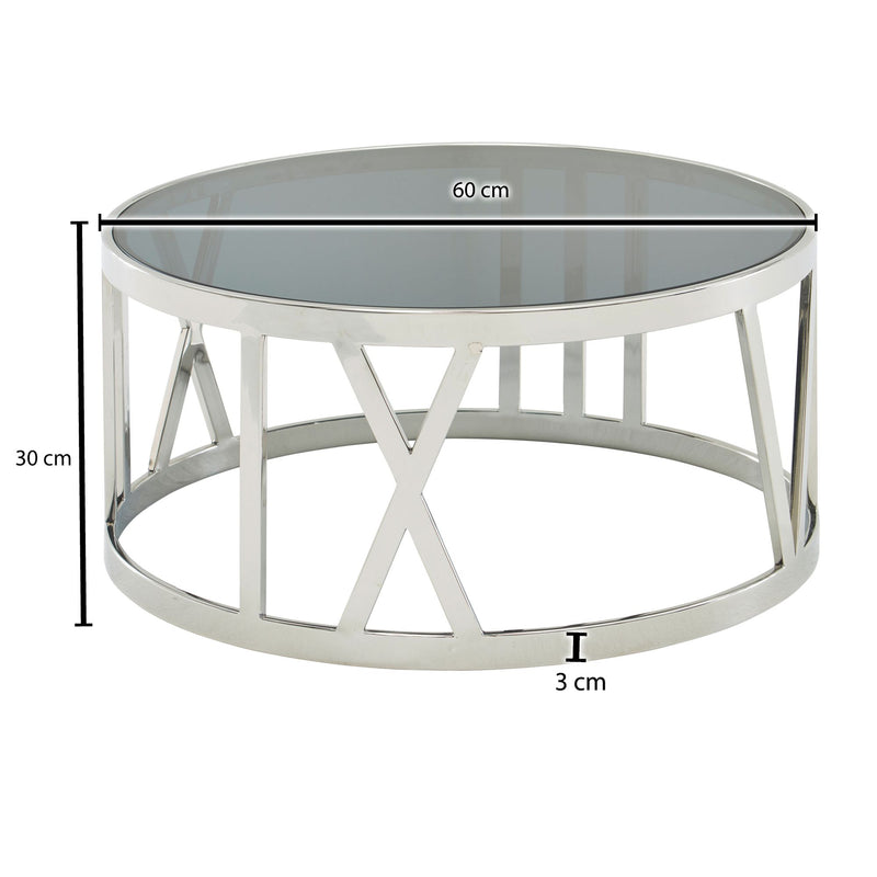 Couchtisch Glas Metall 60x60x30cm Rund Silber Modern Wohnzimmer