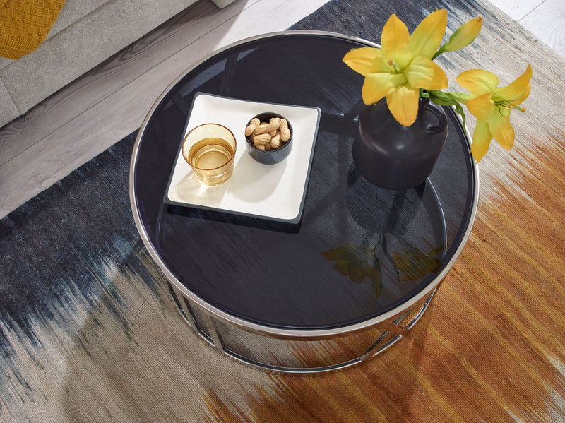 Couchtisch Glas Metall 60x60x30cm Rund Silber Modern Wohnzimmer