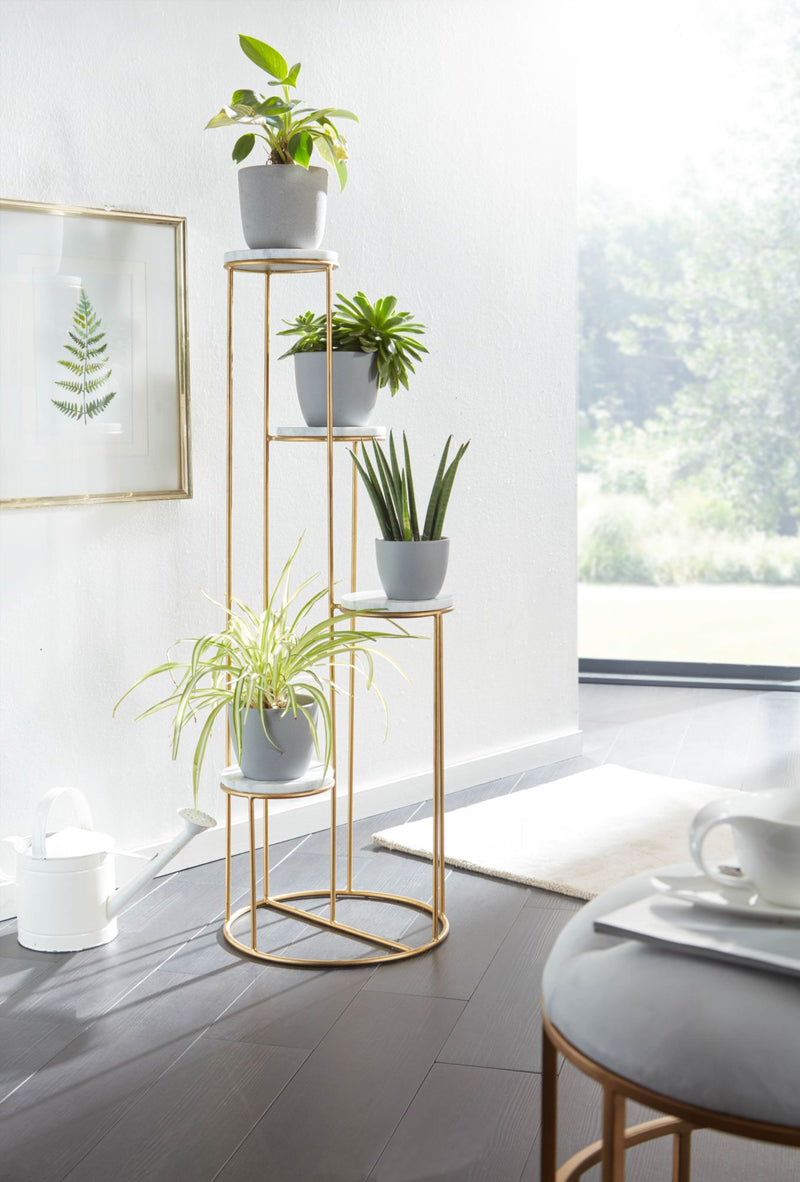 Blumenständer Marmor Weiß Gold 4 Ablagen Modern 36,5x107,5 cm