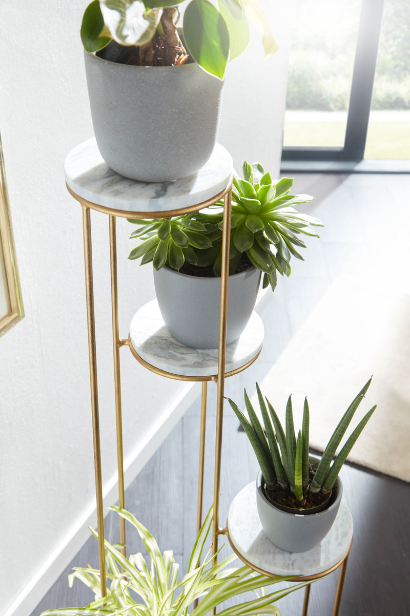 Blumenständer Marmor Weiß Gold 4 Ablagen Modern 36,5x107,5 cm