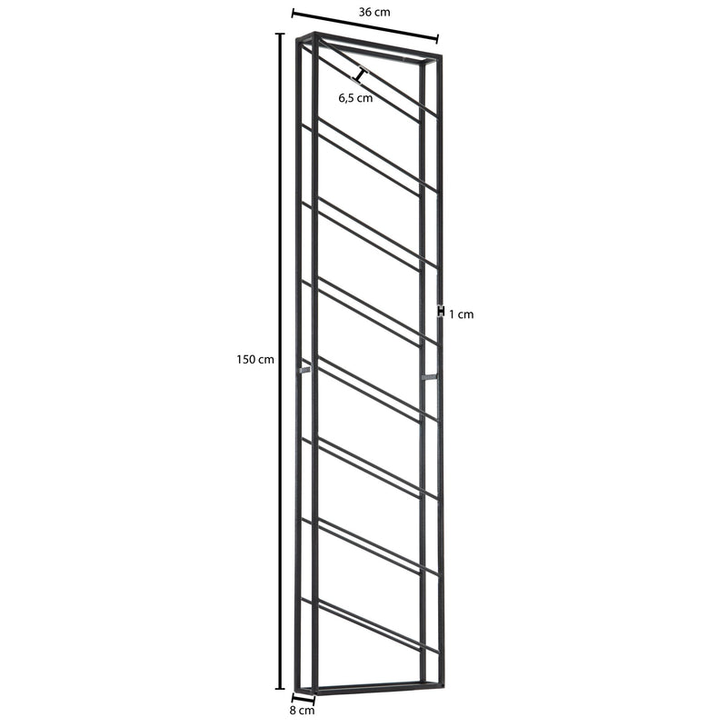 Weinregal Wand Metall Schwarz 36x150x8cm für 8 Flaschen Hängend