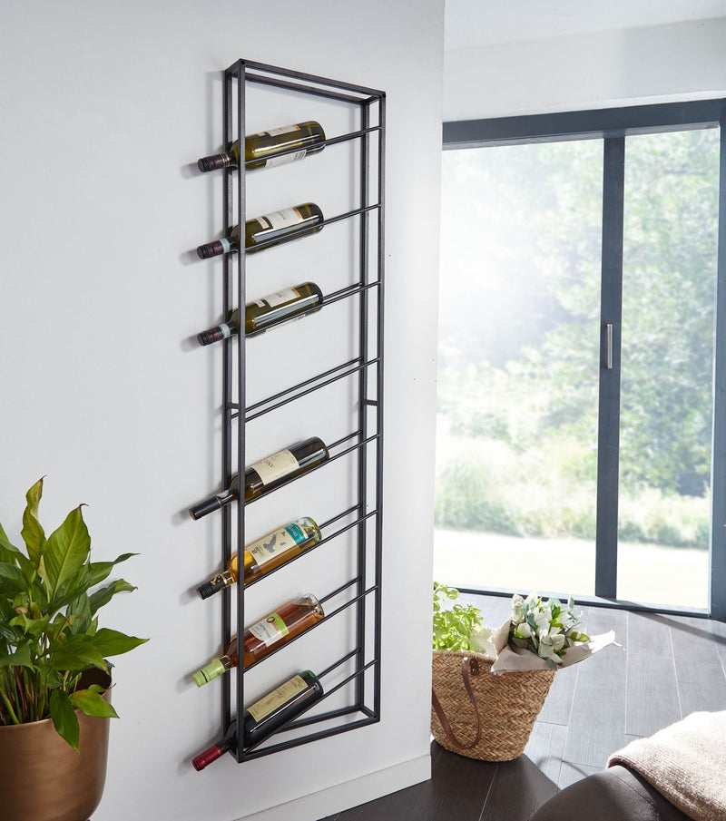 Weinregal Wand Metall Schwarz 36x150x8cm für 8 Flaschen Hängend