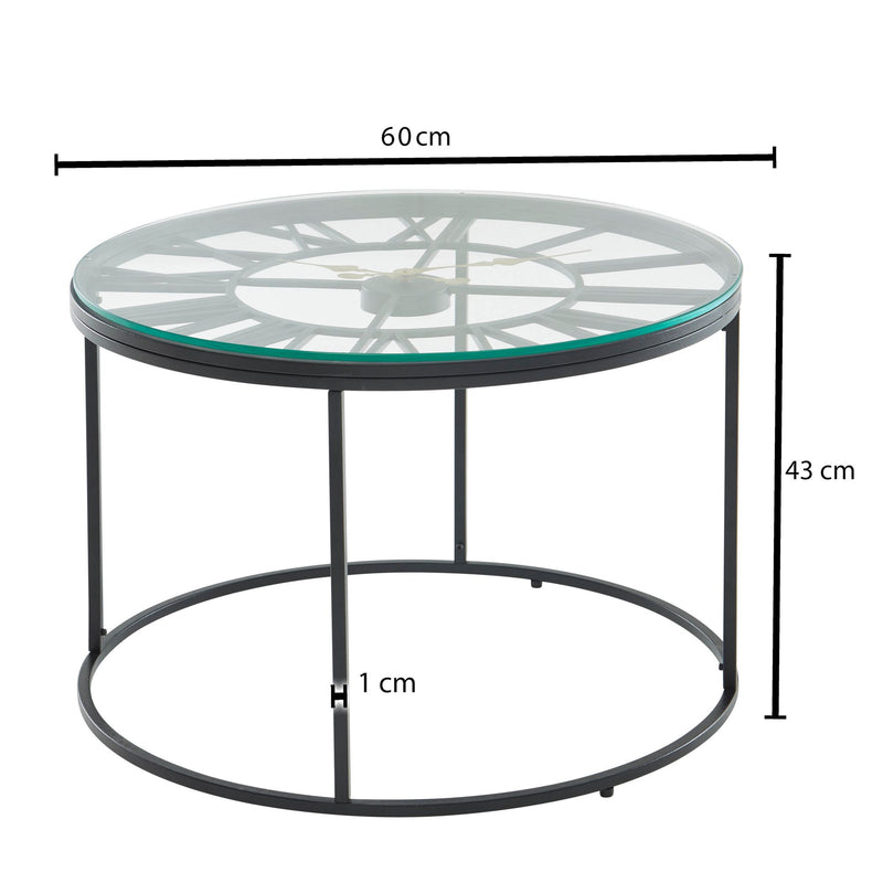 Couchtisch Glas Metall 60x60x43cm Schwarz Rund Modern Wohnzimmer