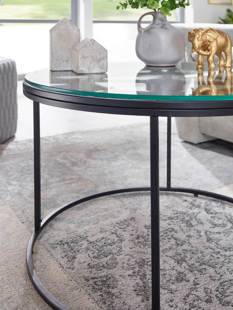 Couchtisch Glas Metall 60x60x43cm Schwarz Rund Modern Wohnzimmer
