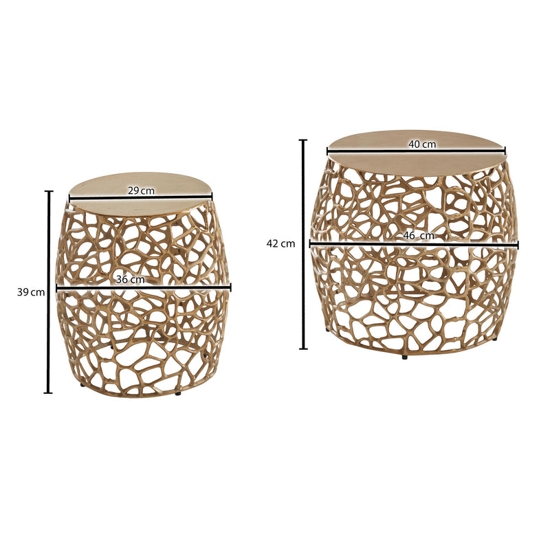 Beistelltisch 2er Set Aluminium Gold Rund Modern Ast-Struktur
