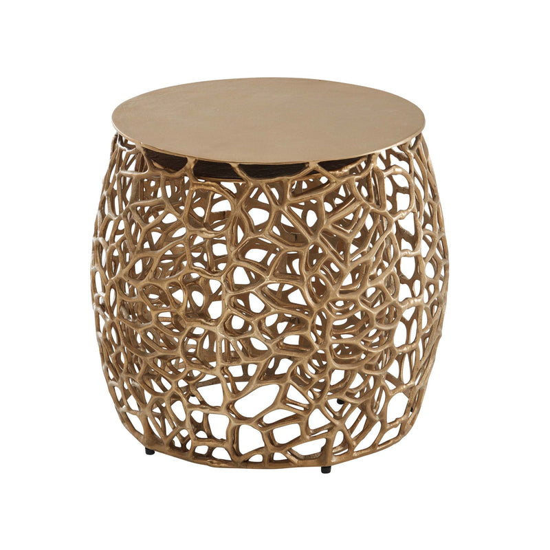 Beistelltisch 2er Set Aluminium Gold Rund Modern Ast-Struktur