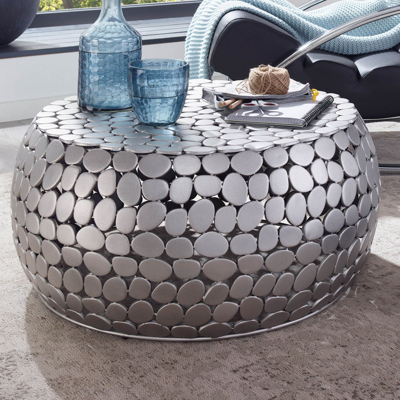 Couchtisch Aluminium Silber Rund 66x66x32cm Modern Wohnzimmer