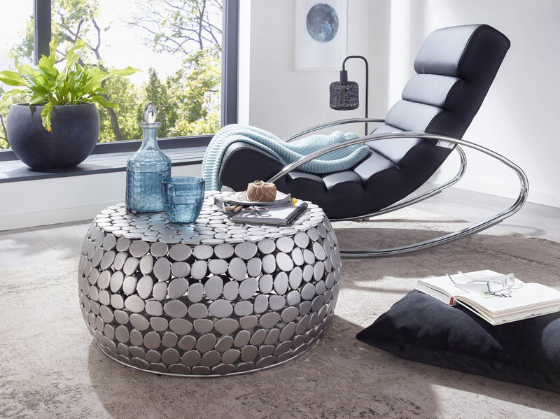 Couchtisch Aluminium Silber Rund 66x66x32cm Modern Wohnzimmer
