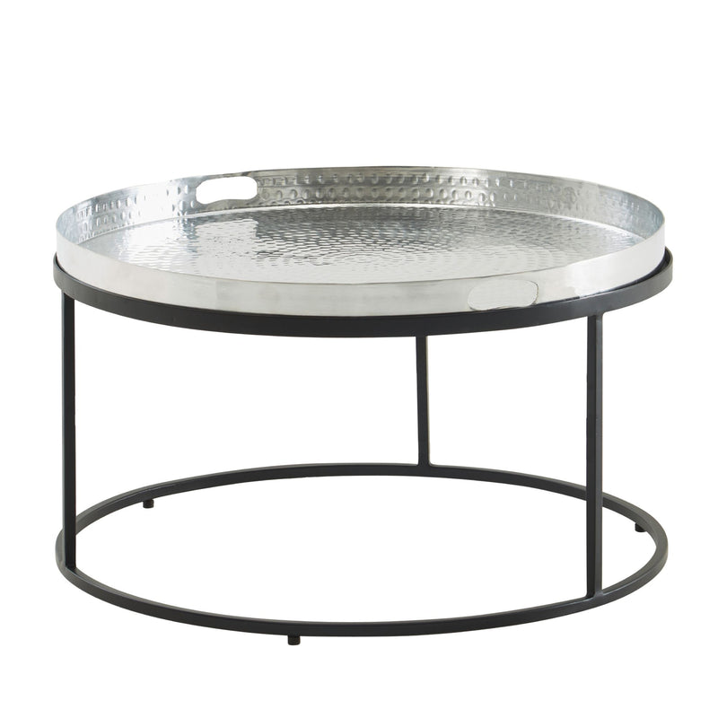 Couchtisch Hammerschlag Metall 62x62x36cm Aluminium Silber Schwarz Rund