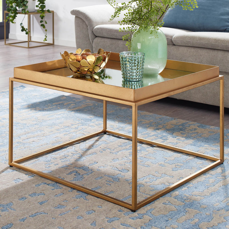 Couchtisch Glas Metall 60x60x41cm Gold Modern Quadratisch Wohnzimmer