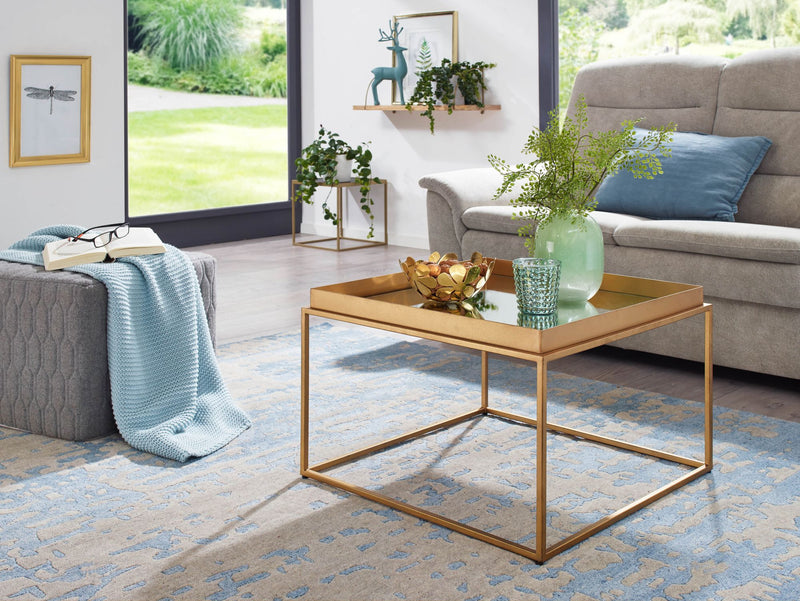 Couchtisch Glas Metall 60x60x41cm Gold Modern Quadratisch Wohnzimmer