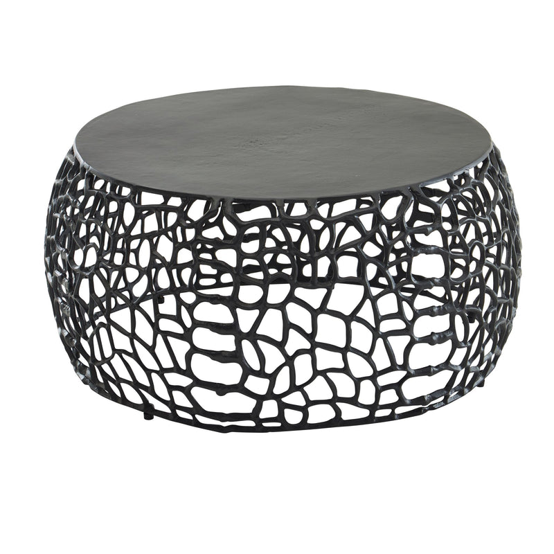 Couchtisch Aluminium Rund Schwarz 66x66x30cm Ast-Struktur Modern