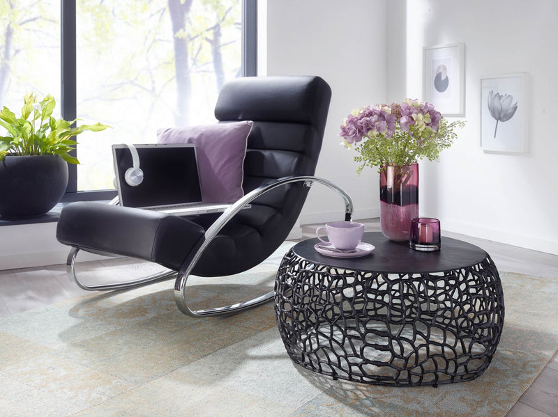 Couchtisch Aluminium Rund Schwarz 66x66x30cm Ast-Struktur Modern