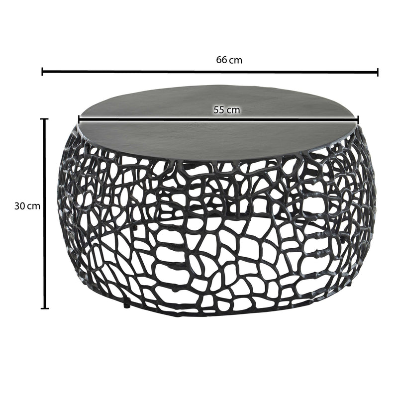 Couchtisch Aluminium Rund Schwarz 66x66x30cm Ast-Struktur Modern