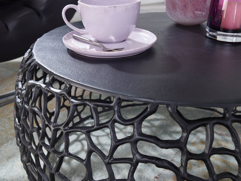 Couchtisch Aluminium Rund Schwarz 66x66x30cm Ast-Struktur Modern
