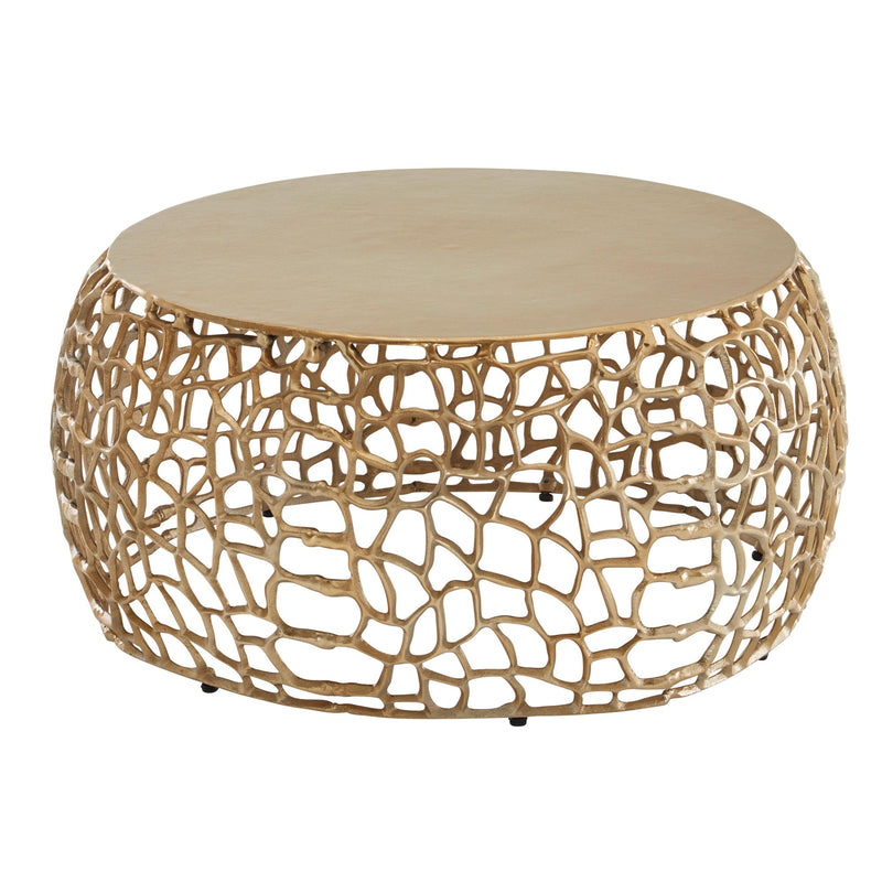 Couchtisch Metall Gold 66x66x30cm Rund Aluminium Ast-Struktur Modern