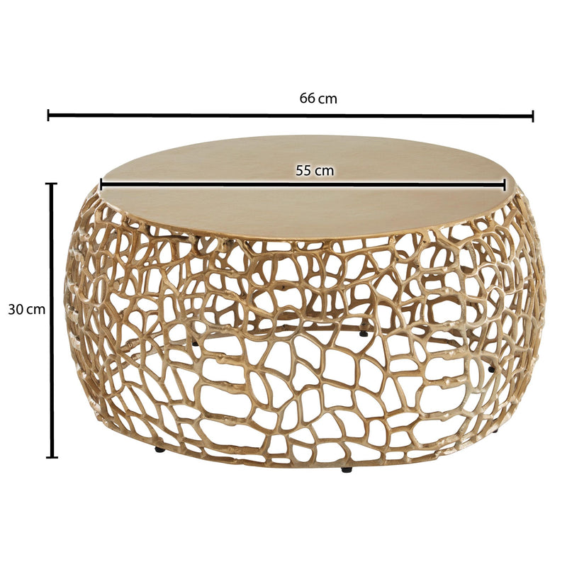 Couchtisch Metall Gold 66x66x30cm Rund Aluminium Ast-Struktur Modern