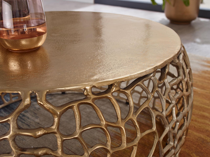 Couchtisch Metall Gold 66x66x30cm Rund Aluminium Ast-Struktur Modern