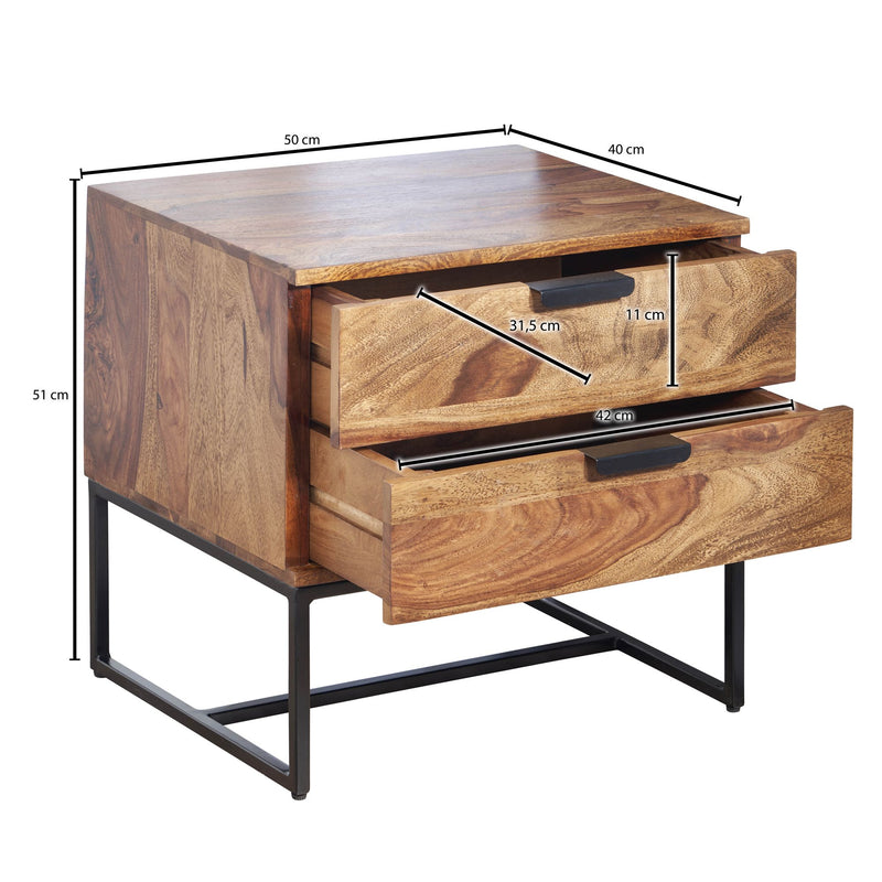 Nachttisch Sheesham Massivholz Metall 2 Schubladen Industrial Design