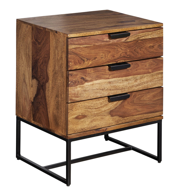 Nachttisch Sheesham Massivholz Metall 3 Schubladen Industrial Design