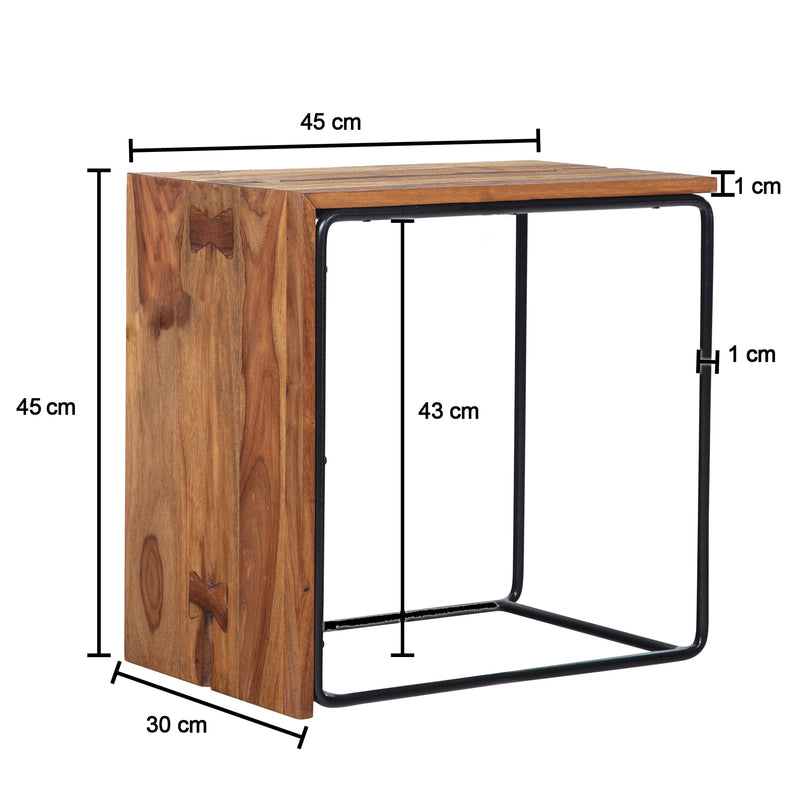 Beistelltisch Sheesham Massivholz Metall 45x30x45cm Industrial Modern