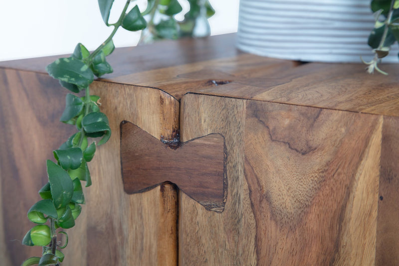 Beistelltisch Sheesham Massivholz Metall 45x30x45cm Industrial Modern