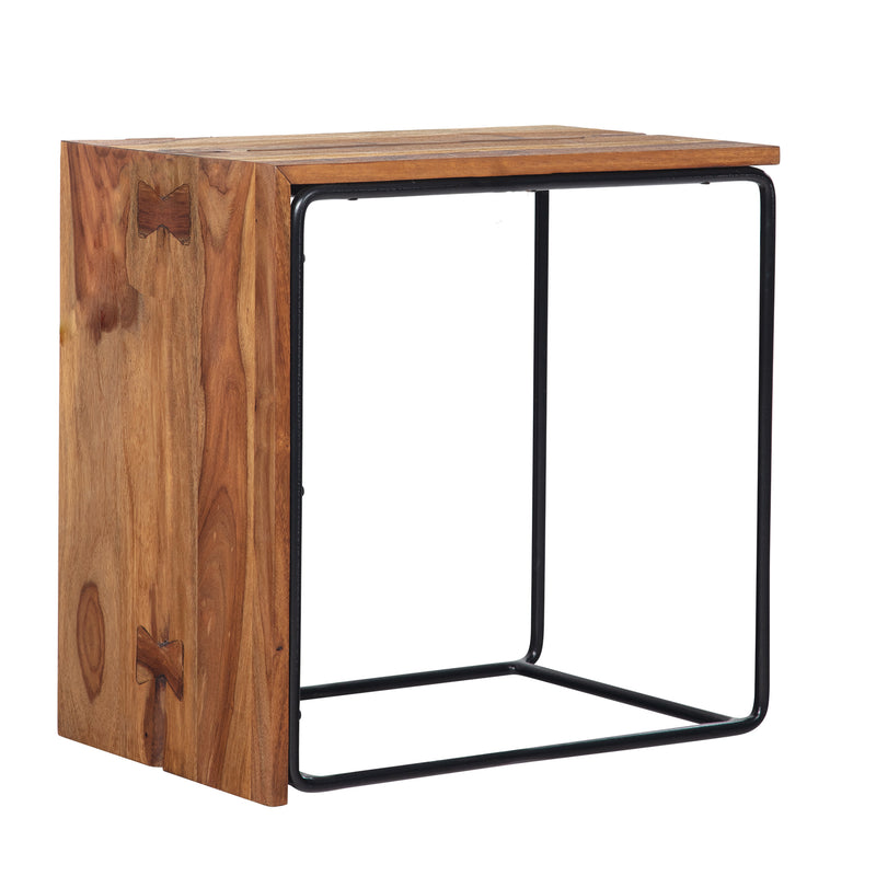 Beistelltisch Sheesham Massivholz Metall 45x30x45cm Industrial Modern