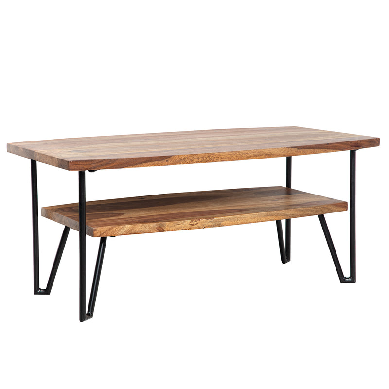 Couchtisch 90x50x40cm Sheesham Massivholz Metall Industrial Stauraum