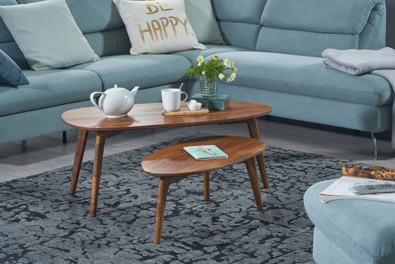 Couchtisch 2er Set Sheesham Massivholz Braun Retro Nierenform