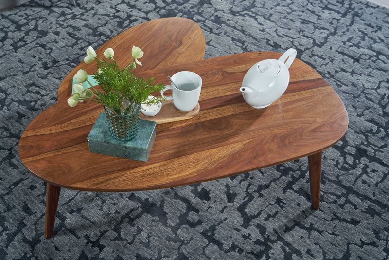 Couchtisch 2er Set Sheesham Massivholz Braun Retro Nierenform
