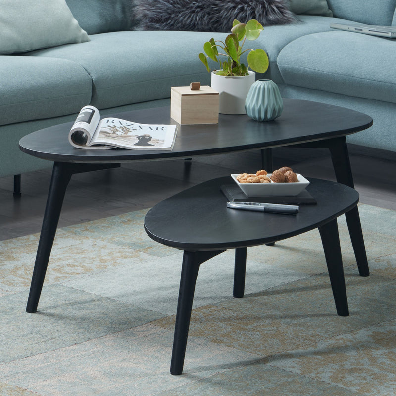 Couchtisch Set 2er Mango Massivholz Schwarz Retro Nierenform