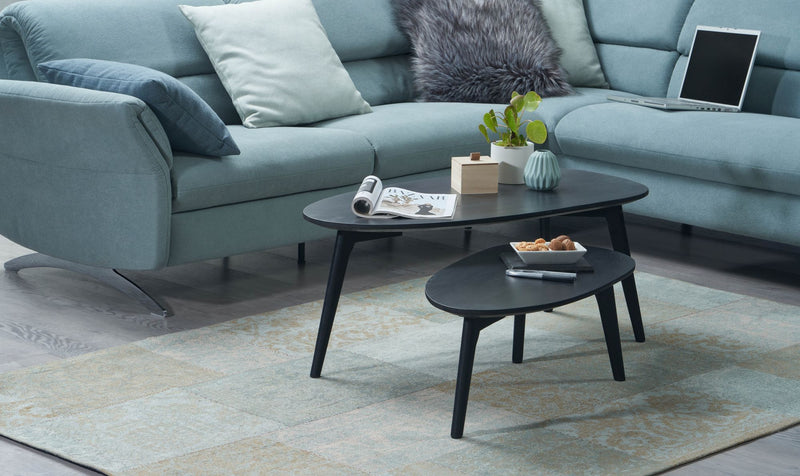 Couchtisch Set 2er Mango Massivholz Schwarz Retro Nierenform
