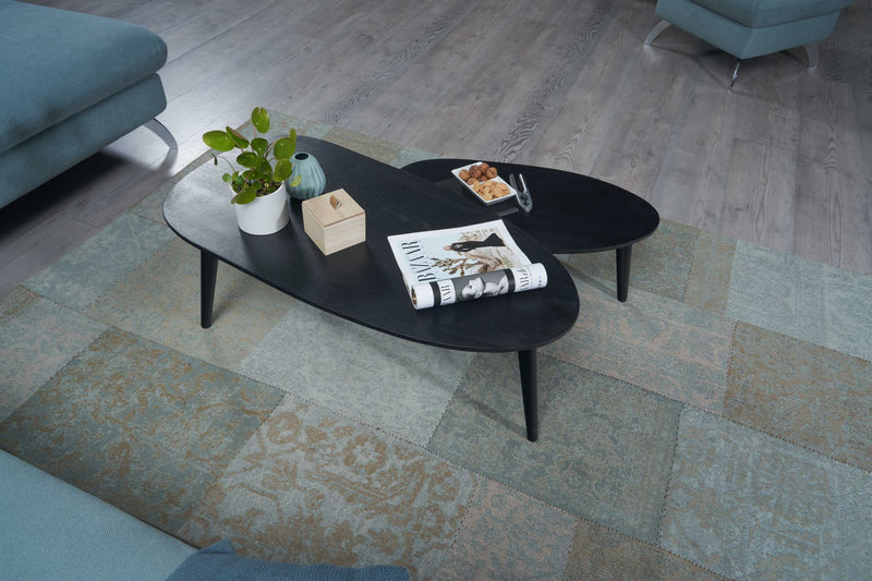 Couchtisch Set 2er Mango Massivholz Schwarz Retro Nierenform