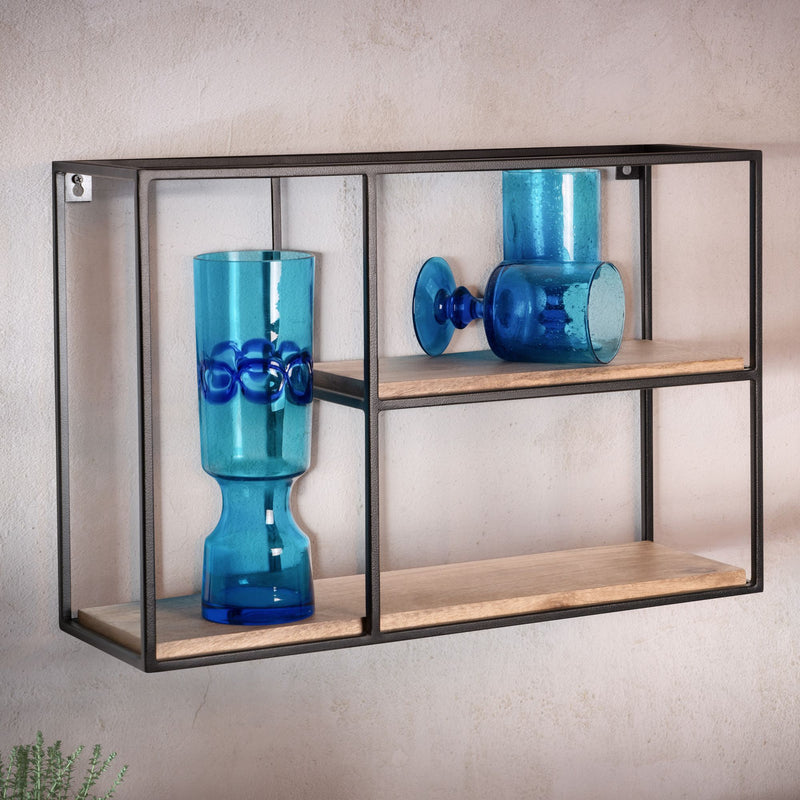 Wandregal 60x40x18cm Mango Massivholz Metall Industrial Design