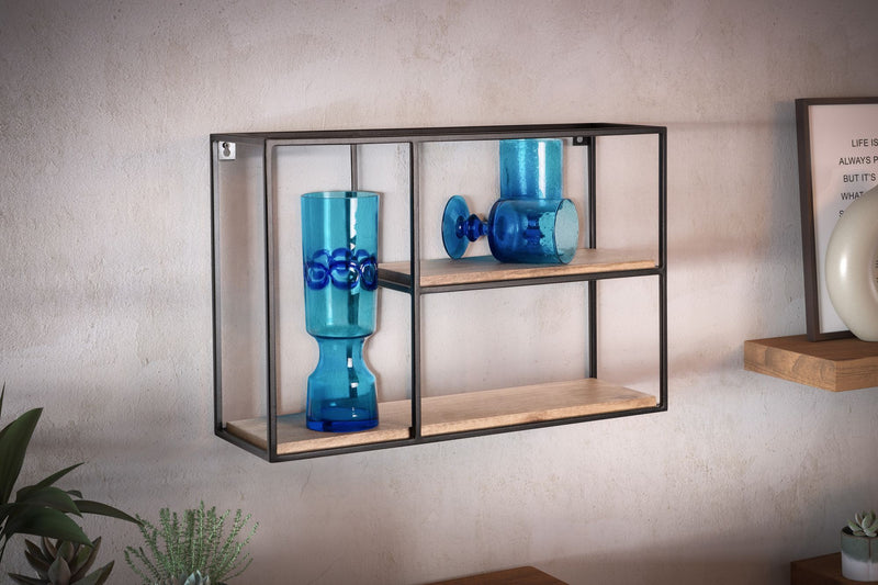 Wandregal 60x40x18cm Mango Massivholz Metall Industrial Design