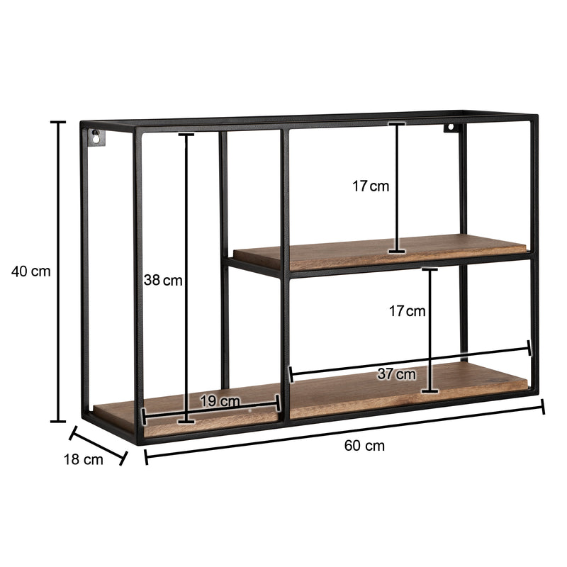 Wandregal 60x40x18cm Mango Massivholz Metall Industrial Design