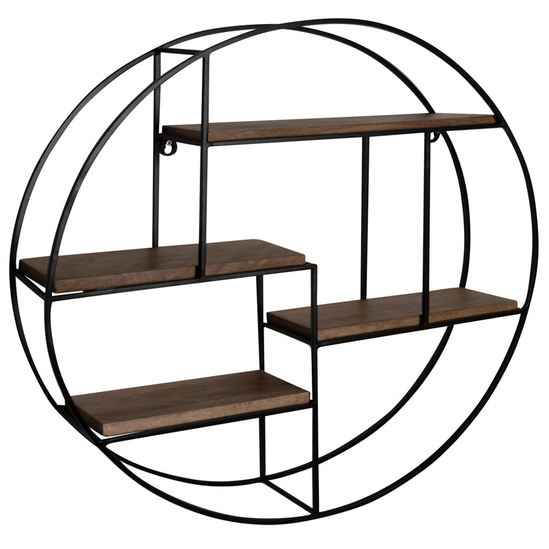 Wandregal Rund 70x70x18cm Mango Massivholz Metall Industrial Design