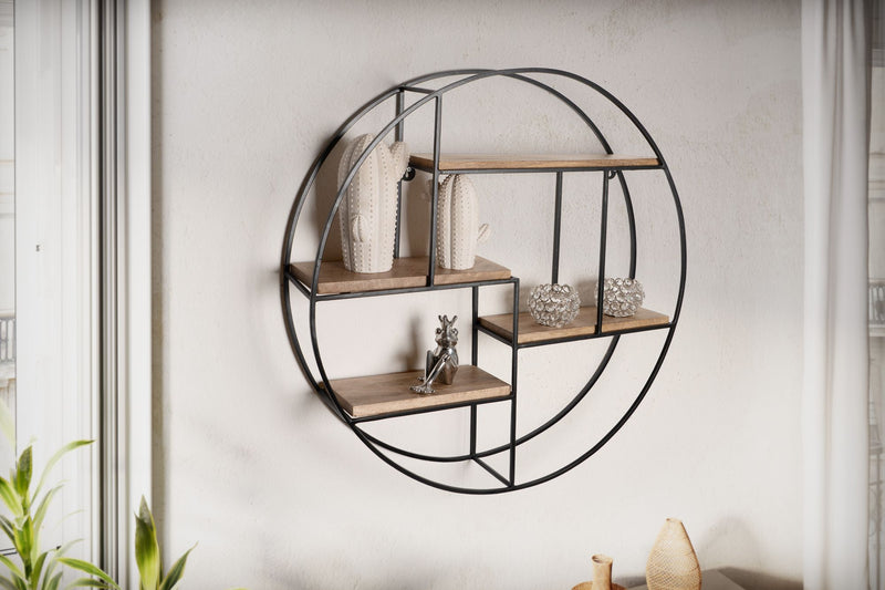 Wandregal Rund 70x70x18cm Mango Massivholz Metall Industrial Design