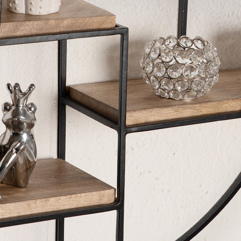 Wandregal Rund 70x70x18cm Mango Massivholz Metall Industrial Design