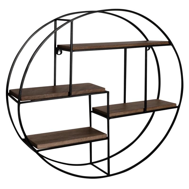 Wandregal Rund 70x70x18cm Mango Massivholz Metall Industrial Design