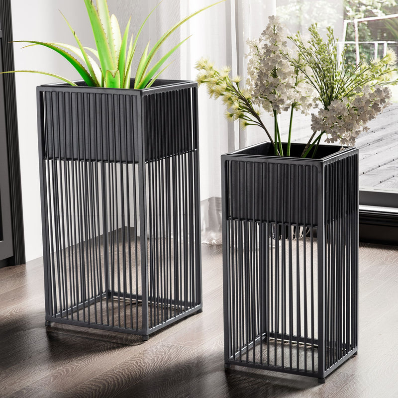 Blumentopf 2er Set Metall Schwarz Quadratisch Indoor Pflanzkübel