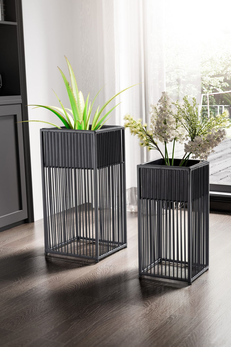Blumentopf 2er Set Metall Schwarz Quadratisch Indoor Pflanzkübel