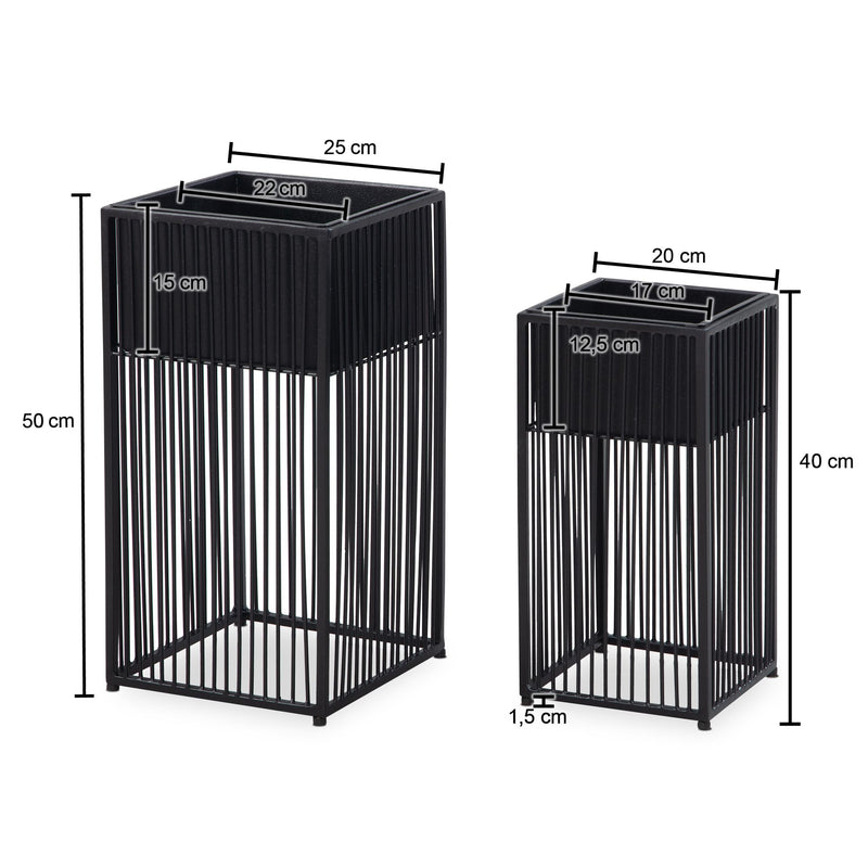 Blumentopf 2er Set Metall Schwarz Quadratisch Indoor Pflanzkübel