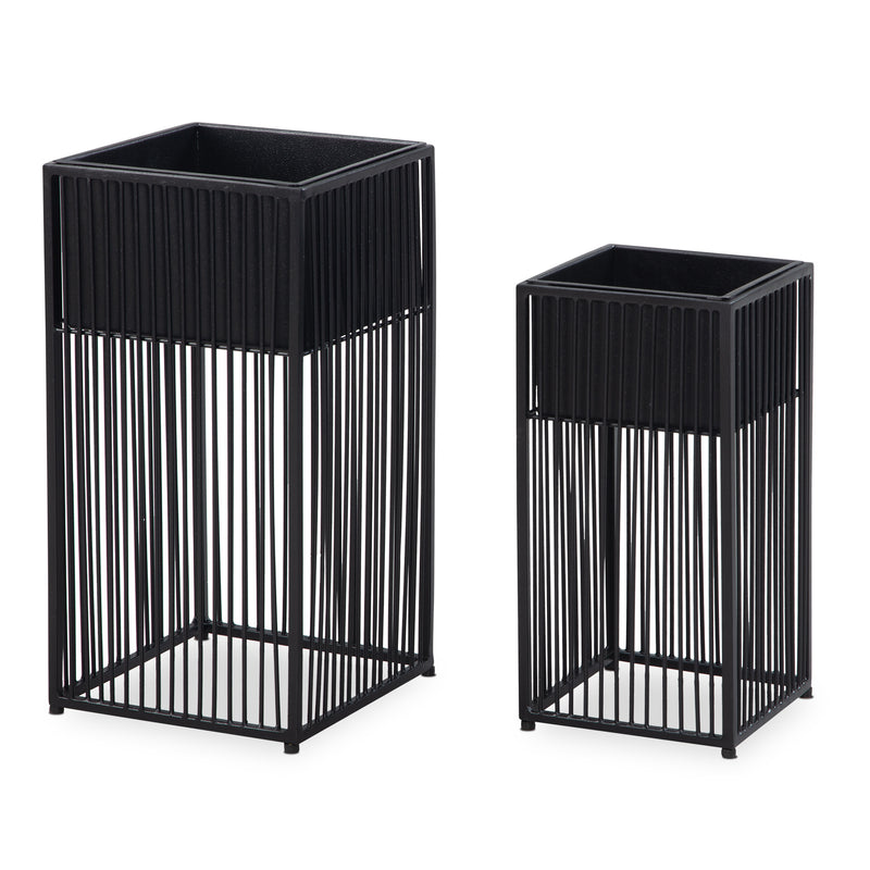 Blumentopf 2er Set Metall Schwarz Quadratisch Indoor Pflanzkübel