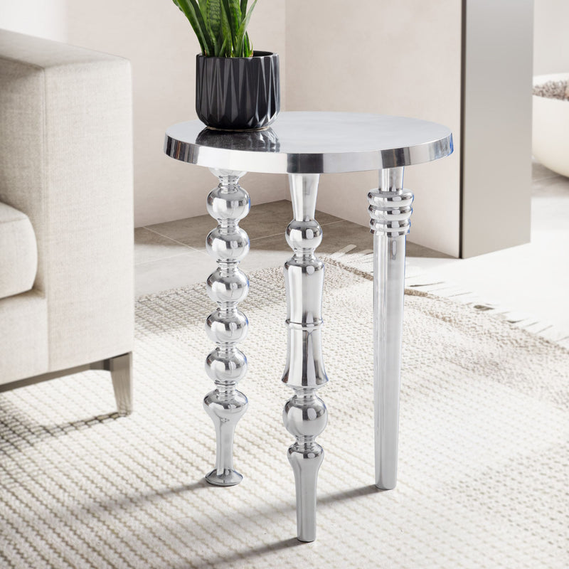 Beistelltisch Aluminium 44x44x63cm Dreibein Rund Silber Modern