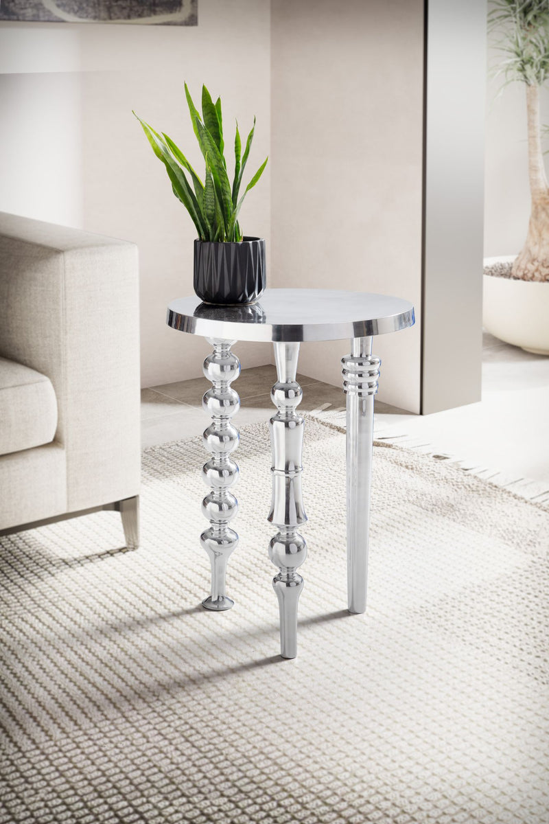 Beistelltisch Aluminium 44x44x63cm Dreibein Rund Silber Modern