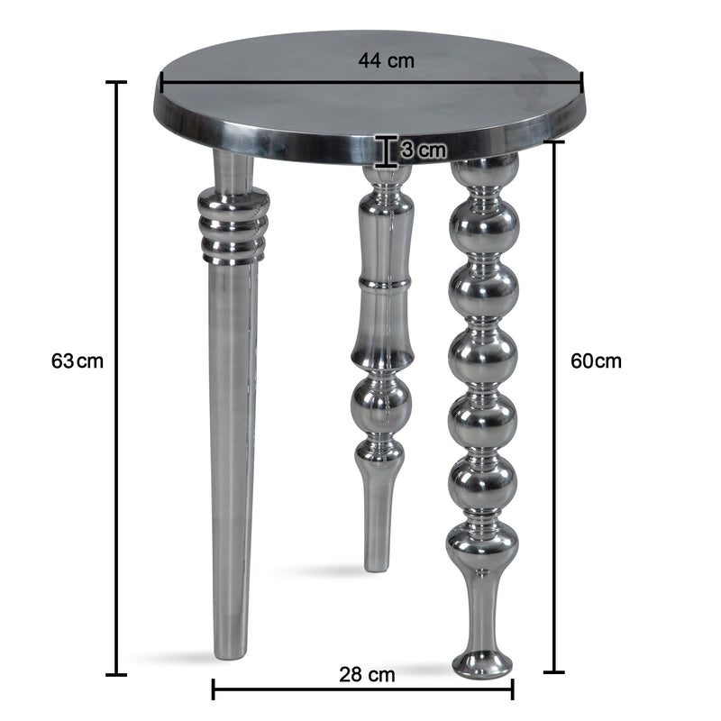 Beistelltisch Aluminium 44x44x63cm Dreibein Rund Silber Modern